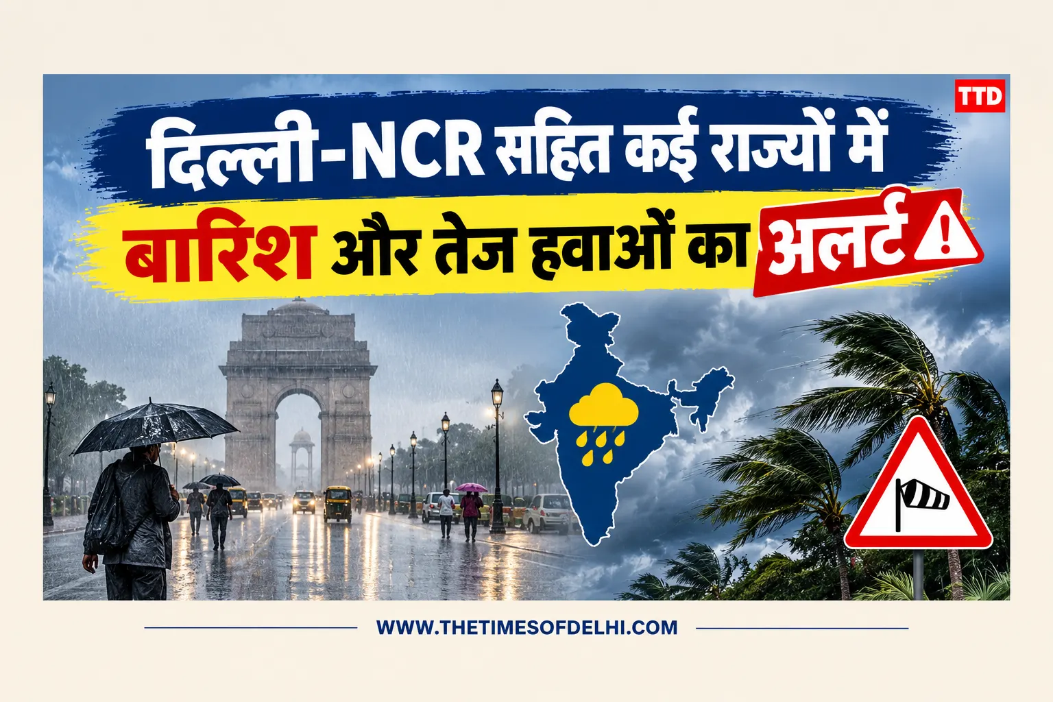 दिल्ली-NCR सहित कई राज्यों में बारिश और तेज हवाओं का अलर्ट